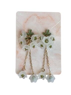 Lilly of the Valley Gold-Tone Chain Floral Drop Earrings in White and Green